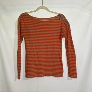 Ann Taylor Loft Orange and Brown Striped Top Autumn Fall Women's Small